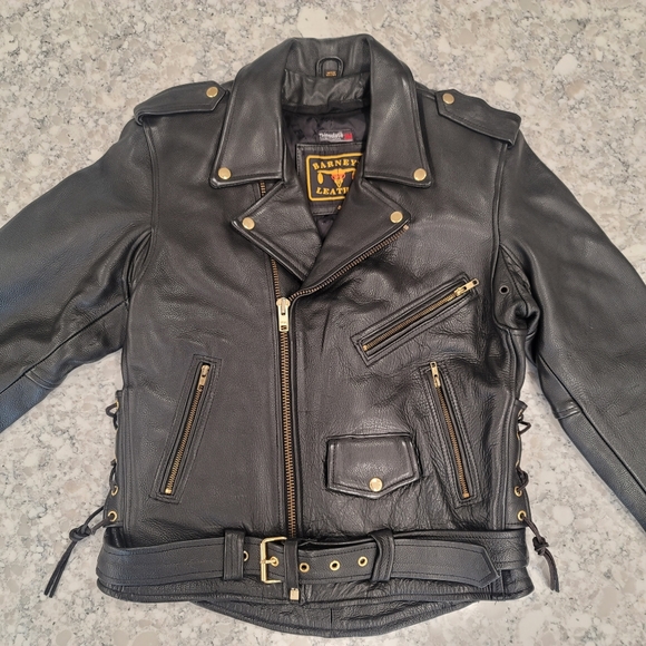 Classic Biker Black Leather Unisex  Motorcycle Jacket - Picture 2 of 5